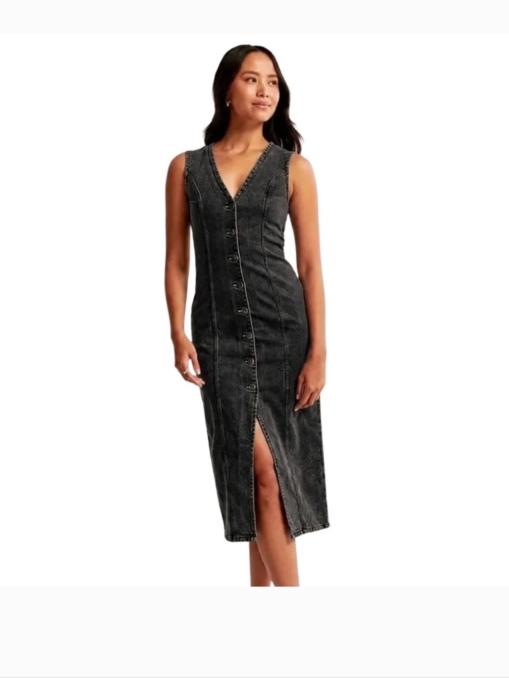 Abercrombie & Fitch Mara Midi Black Denim Dress